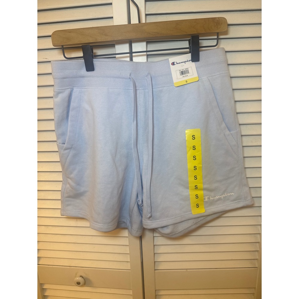 Champion Womens Ciel Blue Fleece Sweat Shorts Drawstring Pockets Small 1668942